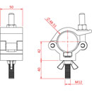 DOUGHTY IP58106 HOOK CLAMP With M12 x 45 bolt and wingnut, all weather, black