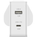 JOBY WALL CHARGER USB-C/USB-A outputs, UK/EU/US adapters, 42W, white