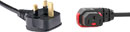 VERRIEGELBARES NETZANSCHLUSSKABEL IEC-LOCK C13 Steckdose, horizontal, links - UK 13A, 3m,schwarz