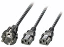LINDY 30420 MAINS POWER SPLITTER CABLE 2x IEC C13 to 1x SCHUKO, 2.1m, black