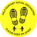 SOCIAL DISTANCING FLOOR STICKER Please keep 2 metres apart, footprint graphics, yellow
